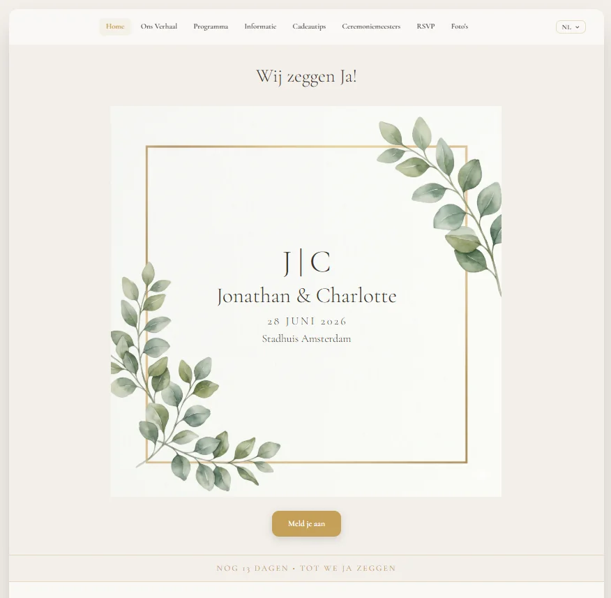 Gold & Ivory thema voor een trouwwebsite