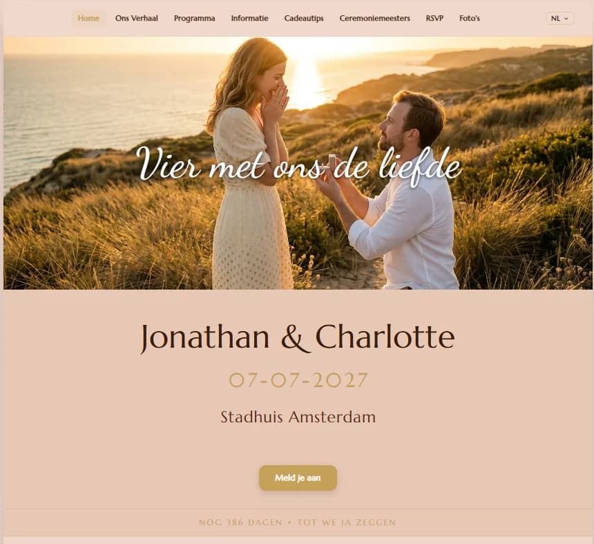 Terracotta & Gold thema voor een trouwwebsite